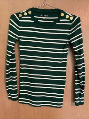 J Crew Women's Green Stripe Long Sleeve Shirt Top - Size XXS -